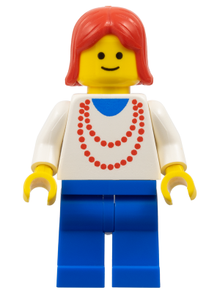 Minifig ncklc007 - Necklace Red - Blue Legs, Red Female Hair - De BrickPlaats