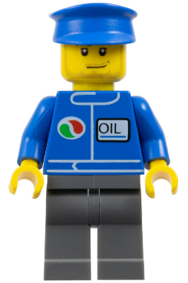 Minifig oct061 - Octan - Blue Oil, Dark Bluish Gray Legs, Blue Hat, Smirk and Stubble Beard - De BrickPlaats