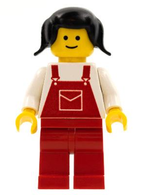 Minifig ovr009 - Overalls Red with Pocket, Red Legs, Black Pigtails Hair - De BrickPlaats