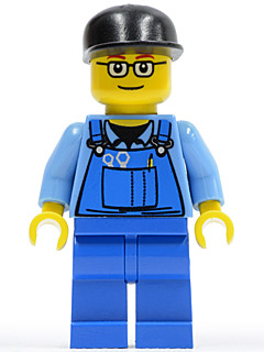 Minifig ovr039 - Overalls with Tools in Pocket Blue, Black Cap, Glasses - De BrickPlaats