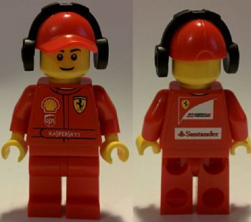 Minifig rac056 - F1 Ferrari Marshall with Torso Stickers with Shell, UPS, Ferrari, Santander and Kaspersky Logos Pattern - De BrickPlaats