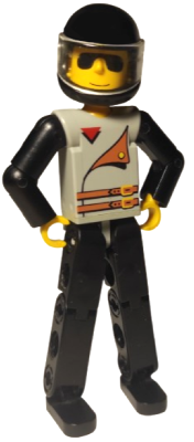 Minifig tech012a - Technic Figure Black Legs, Light Gray Top with 2 Brown Belts, Black Arms, Black Helmet - De BrickPlaats