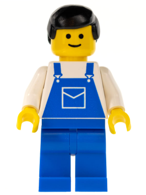 Minifig trn025 - Overalls Blue with Pocket, Blue Legs, Black Male Hair - De BrickPlaats
