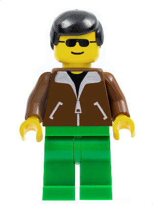 Minifig twn013 - Jacket Brown - Green Legs, Black Male Hair - De BrickPlaats