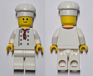 Minifig twn192b - Chef - White Torso with 8 Buttons, No Wrinkles Front or Back, with Back Print, White Legs, Standard Grin - De BrickPlaats