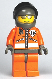 Minifig wc013 - Coast Guard World City - Orange Jacket with Zipper, Silver Sunglasses, Dark Gray Helmet - De BrickPlaats
