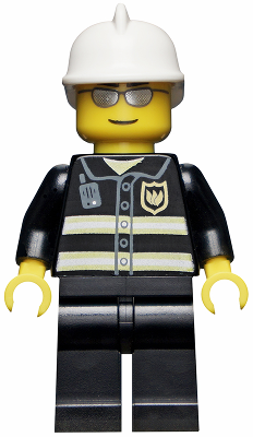Minifig wc021 - Fire - Reflective Stripes, Black Legs, White Fire Helmet, Silver Sunglasses - De BrickPlaats
