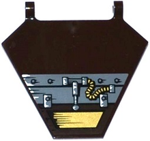 Part x1435pb013L - Flag 5 x 6 Hexagonal with Wooden Boards and Hinge Pattern Model Left Side (Sticker) - Set 70747 - De BrickPlaats