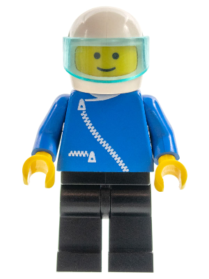 Minifig zip026 - Jacket with Zipper - Blue, Black Legs, White Helmet, Trans-Light Blue Visor - De BrickPlaats